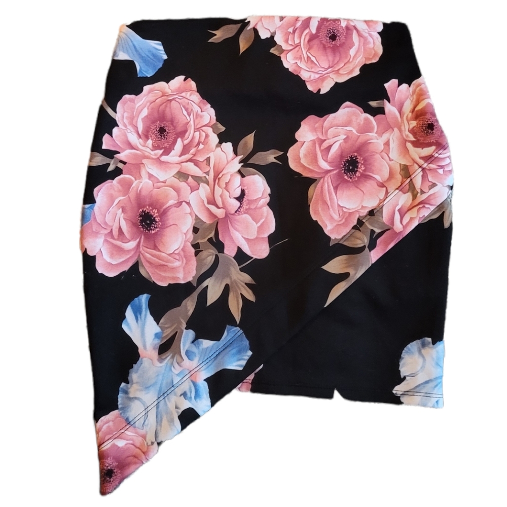 Windsor Black & Pink Floral Print Asymmetrical Skirt S